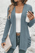 Ribbed Open Front Patch Pocket Long Sleeve Knit Cardigan